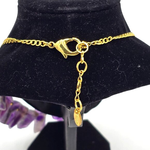 Stauer Amethyst Crystal Raw Point Bib Necklace Gold-Electroplated Spacers - Picture 6 of 8